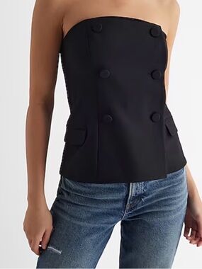 Express Black Strapless Bustier Top with Button Detail
